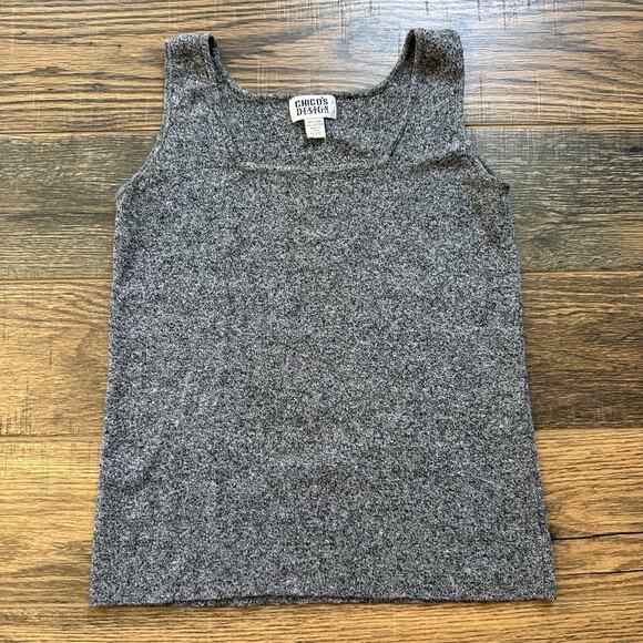 Vintage Chico’s Design Linen Cotton Knit Tank Top Size 2 Gray Sleeveless - Picture 1 of 5